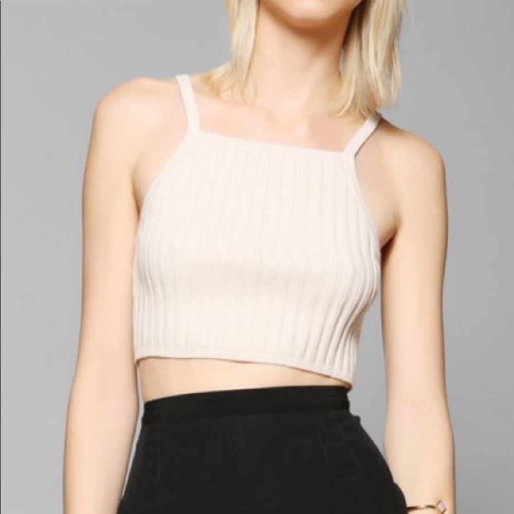 Urban Outfitters BDG Cream Knit Ribbed Square Neck Crop Y2K Top Tank Cami M NWT